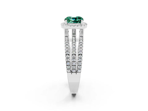 White gold {shape_name} Green Sapphire Halo Engagement Ring with Split Shank and Four-Prong Setting_2