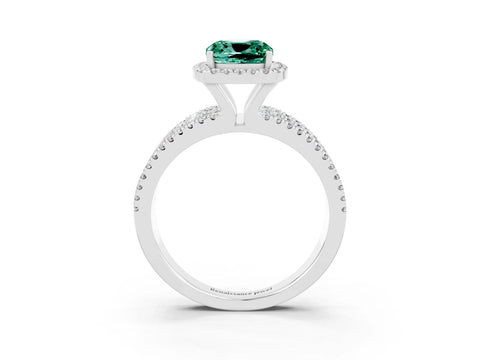 White gold {shape_name} Green Sapphire Halo Engagement Ring with Split Shank and Four-Prong Setting_3