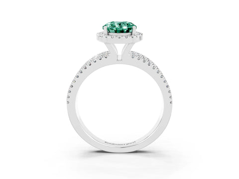 White gold {shape_name} Green Sapphire Halo Engagement Ring with Split Shank and Four-Prong Setting_3