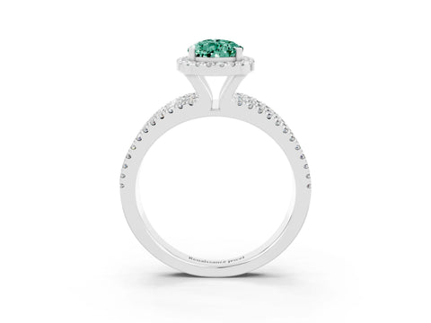 White gold {shape_name} Green Sapphire Halo Engagement Ring with Split Shank and Four-Prong Setting_3