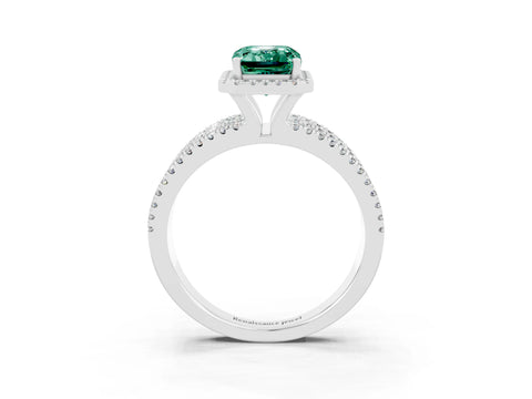 White gold {shape_name} Green Sapphire Halo Engagement Ring with Split Shank and Four-Prong Setting_3