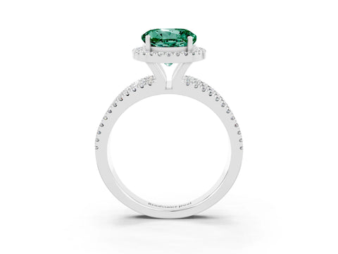 White gold {shape_name} Green Sapphire Halo Engagement Ring with Split Shank and Four-Prong Setting_3