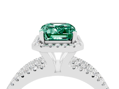 White gold {shape_name} Green Sapphire Halo Engagement Ring with Split Shank and Four-Prong Setting_4