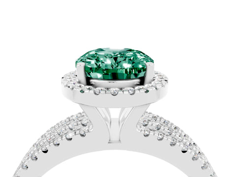 White gold {shape_name} Green Sapphire Halo Engagement Ring with Split Shank and Four-Prong Setting_4