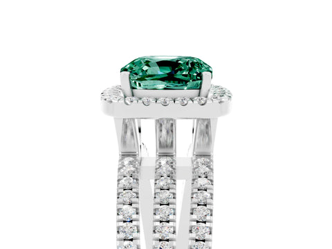 White gold {shape_name} Green Sapphire Halo Engagement Ring with Split Shank and Four-Prong Setting_5