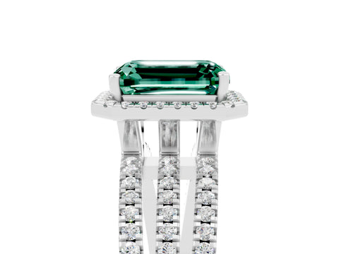White gold {shape_name} Green Sapphire Halo Engagement Ring with Split Shank and Four-Prong Setting_5