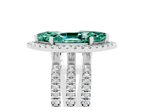 White gold {shape_name} Green Sapphire Halo Engagement Ring with Split Shank and Four-Prong Setting_5