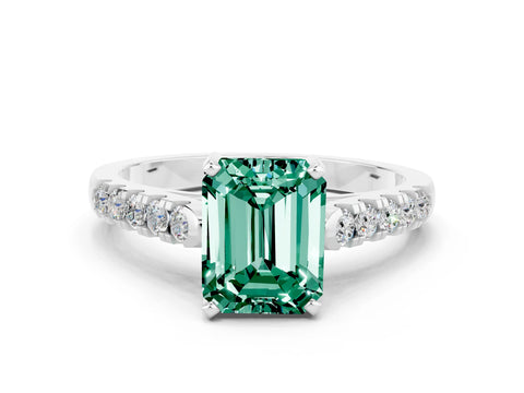 White gold {shape_name} Green Sapphire Solitaire Ring with Pavé Band and Four-Prong Setting_12