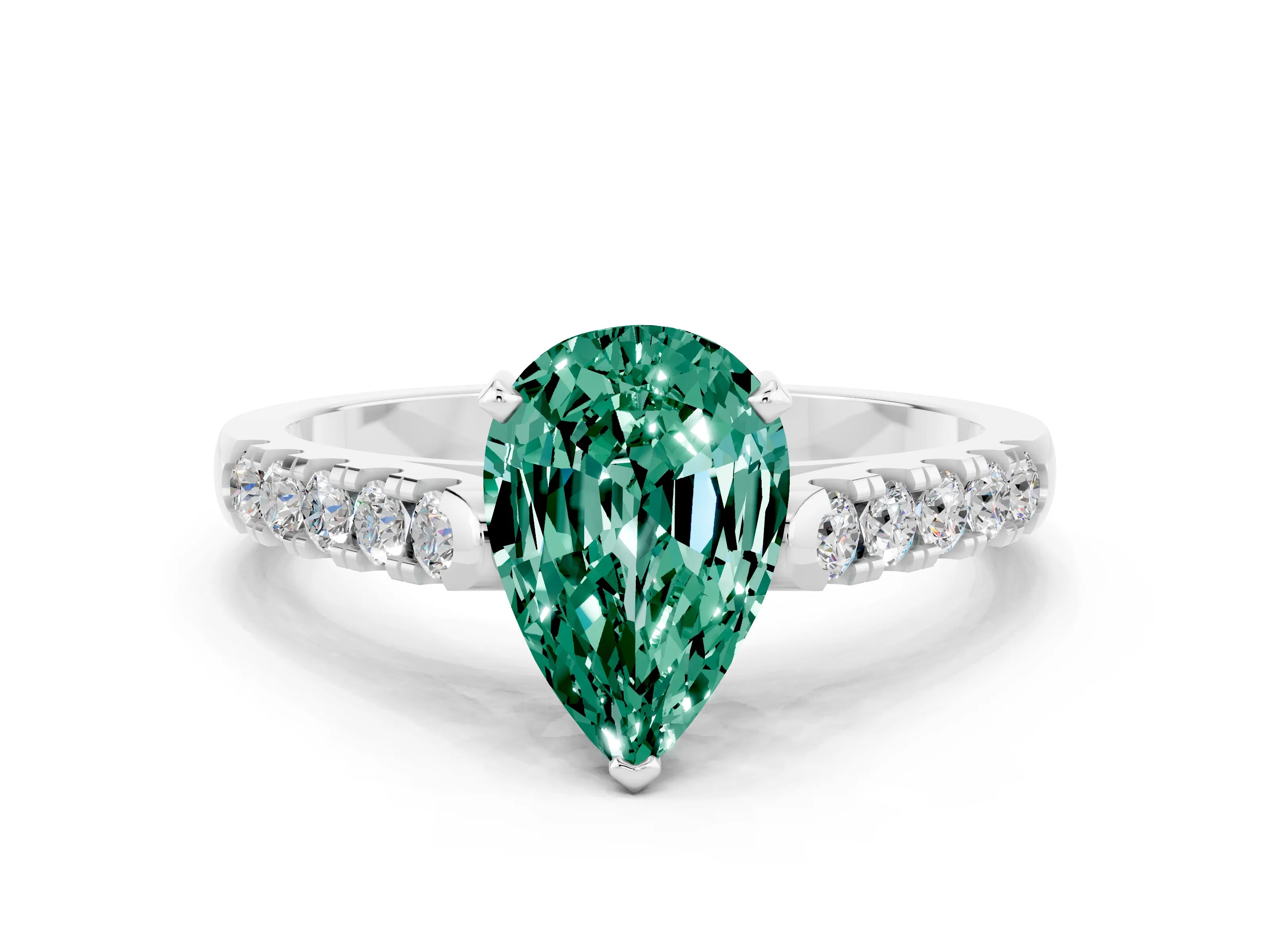 White gold {shape_name} Green Sapphire Solitaire Ring with Pavé Band and Four-Prong Setting_12
