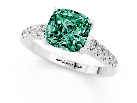 White gold {shape_name} Green Sapphire Solitaire Ring with Pavé Band and Four-Prong Setting_13