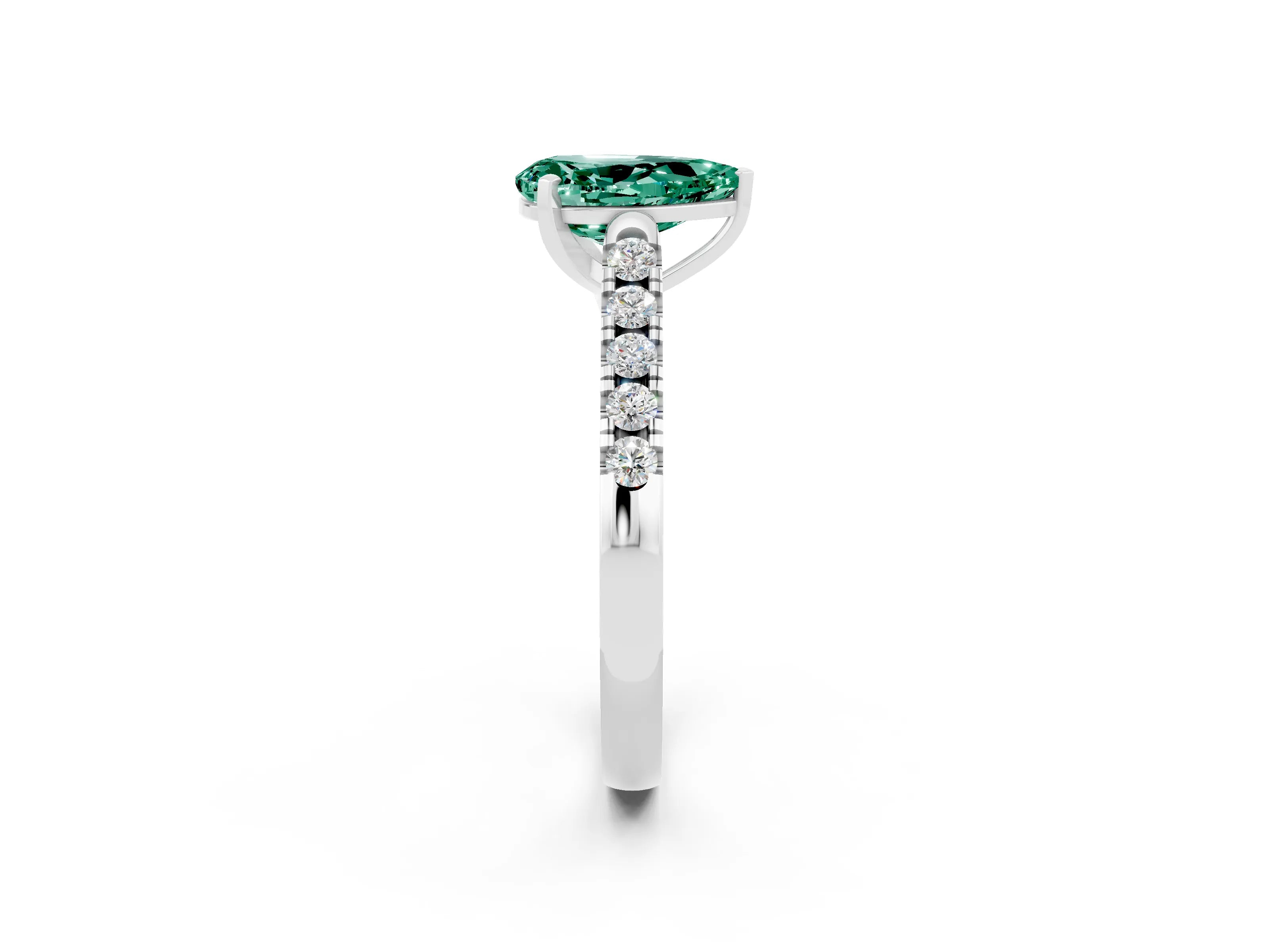 White gold {shape_name} Green Sapphire Solitaire Ring with Pavé Band and Four-Prong Setting_14