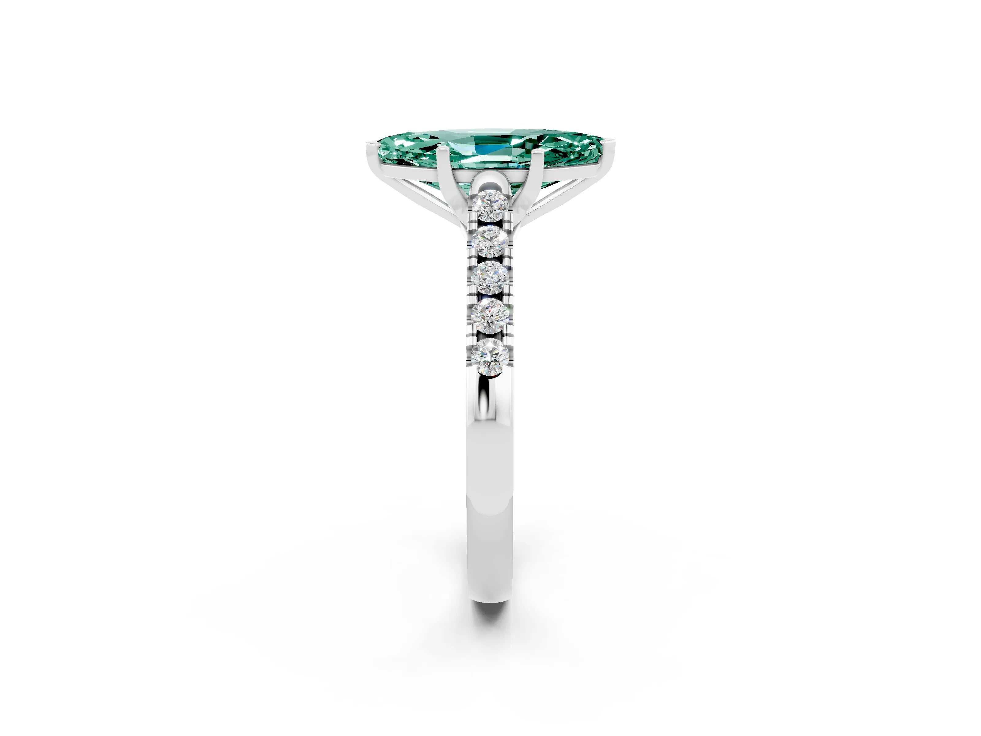 White gold {shape_name} Green Sapphire Solitaire Ring with Pavé Band and Four-Prong Setting_14