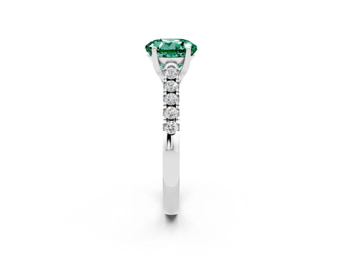 White gold {shape_name} Green Sapphire Solitaire Ring with Pavé Band and Four-Prong Setting_14