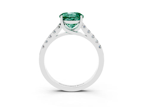 White gold {shape_name} Green Sapphire Solitaire Ring with Pavé Band and Four-Prong Setting_15