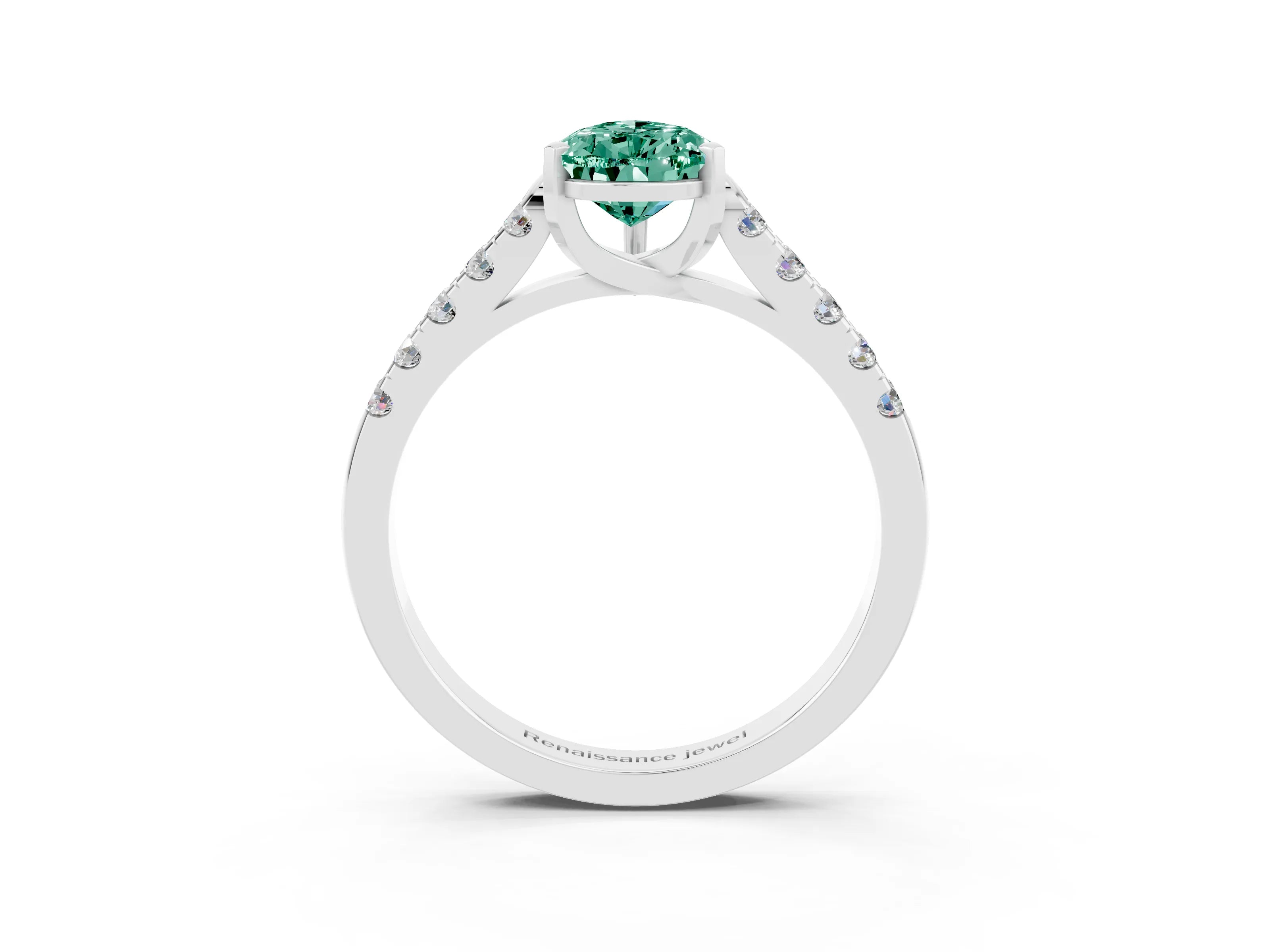 White gold {shape_name} Green Sapphire Solitaire Ring with Pavé Band and Four-Prong Setting_15