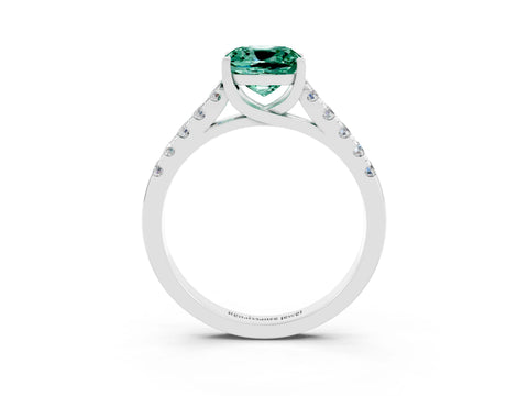 White gold {shape_name} Green Sapphire Solitaire Ring with Pavé Band and Four-Prong Setting_15