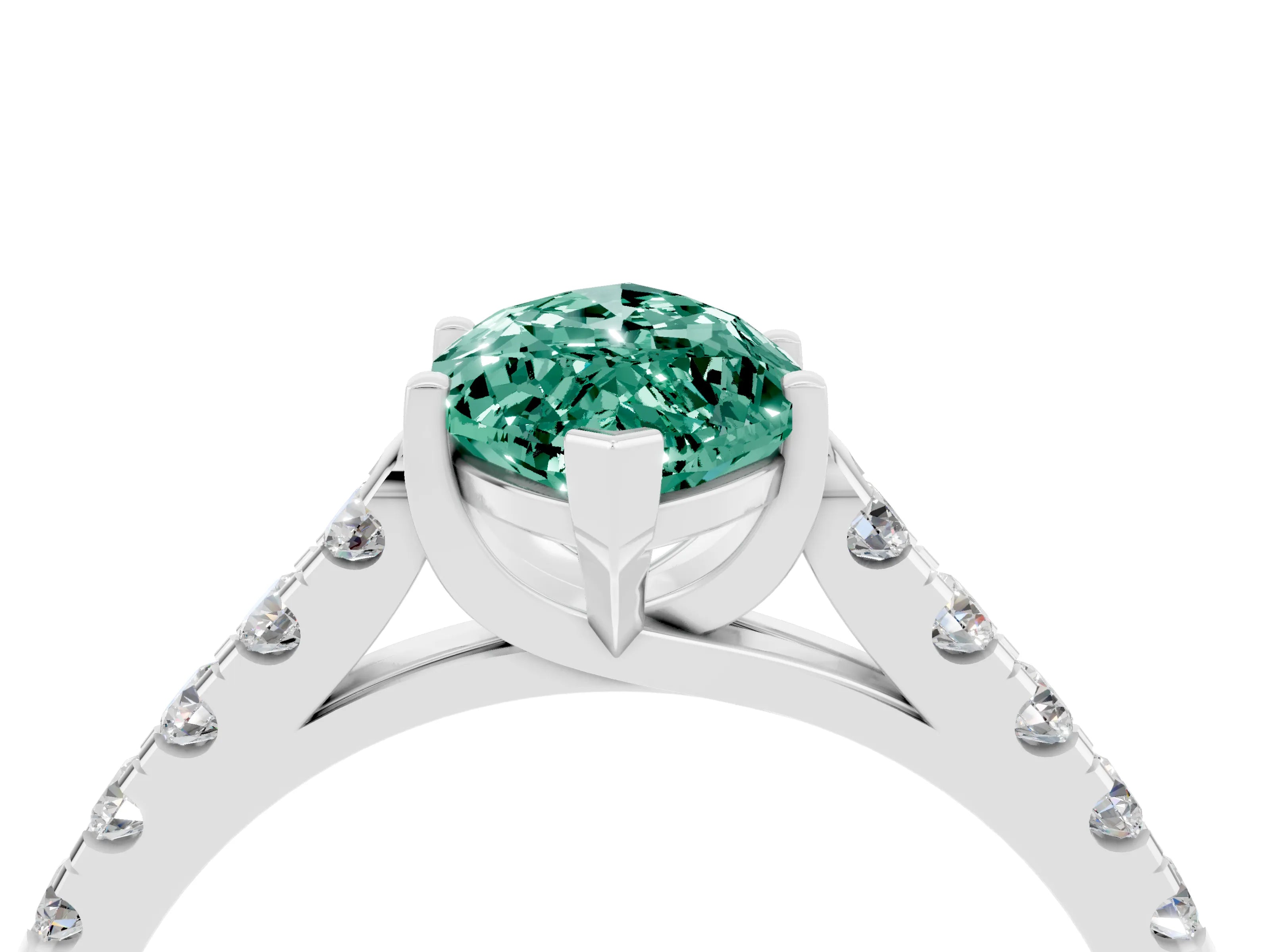 White gold {shape_name} Green Sapphire Solitaire Ring with Pavé Band and Four-Prong Setting_16