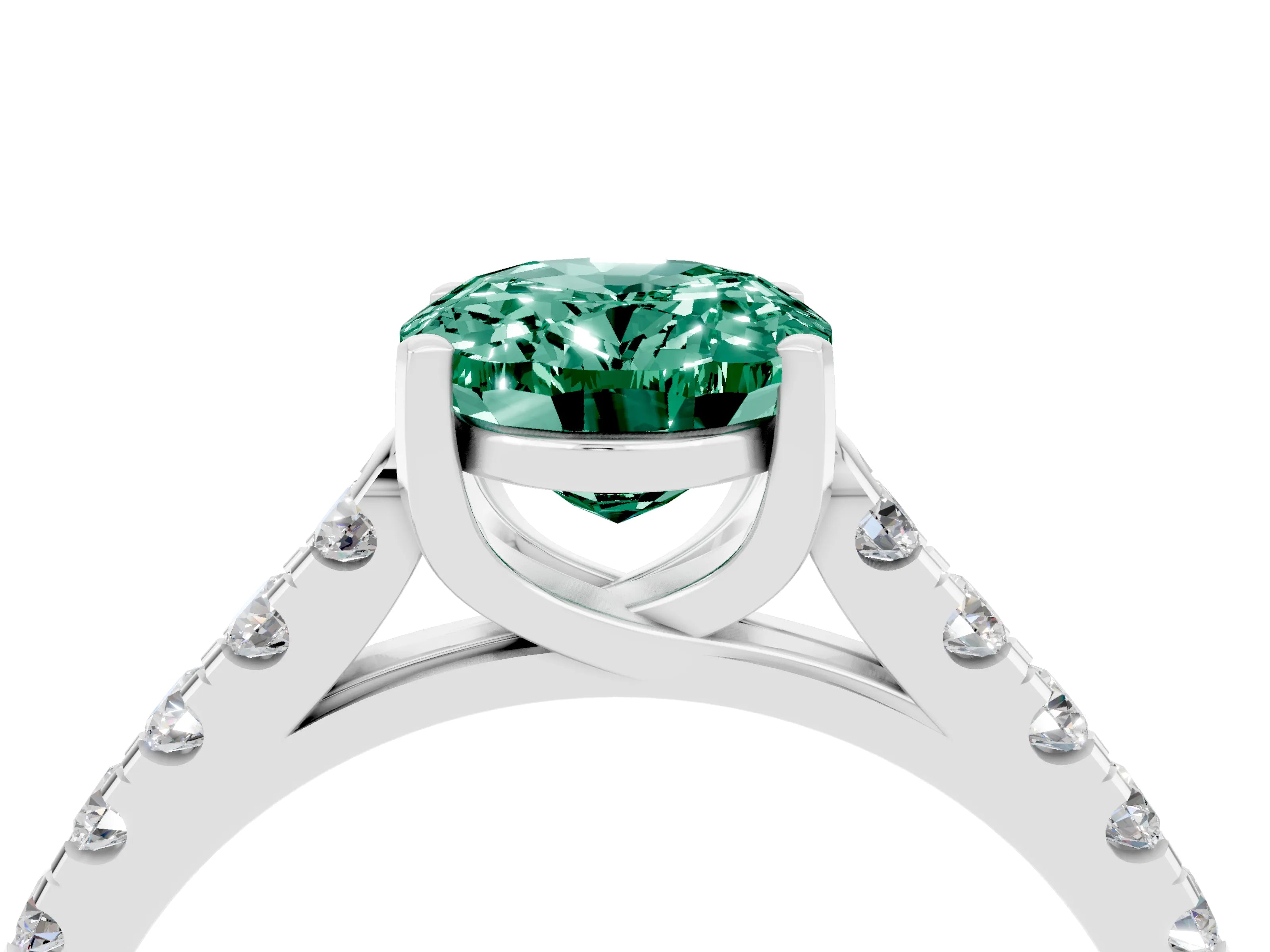 White gold {shape_name} Green Sapphire Solitaire Ring with Pavé Band and Four-Prong Setting_16