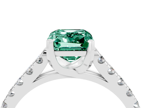 White gold {shape_name} Green Sapphire Solitaire Ring with Pavé Band and Four-Prong Setting_16