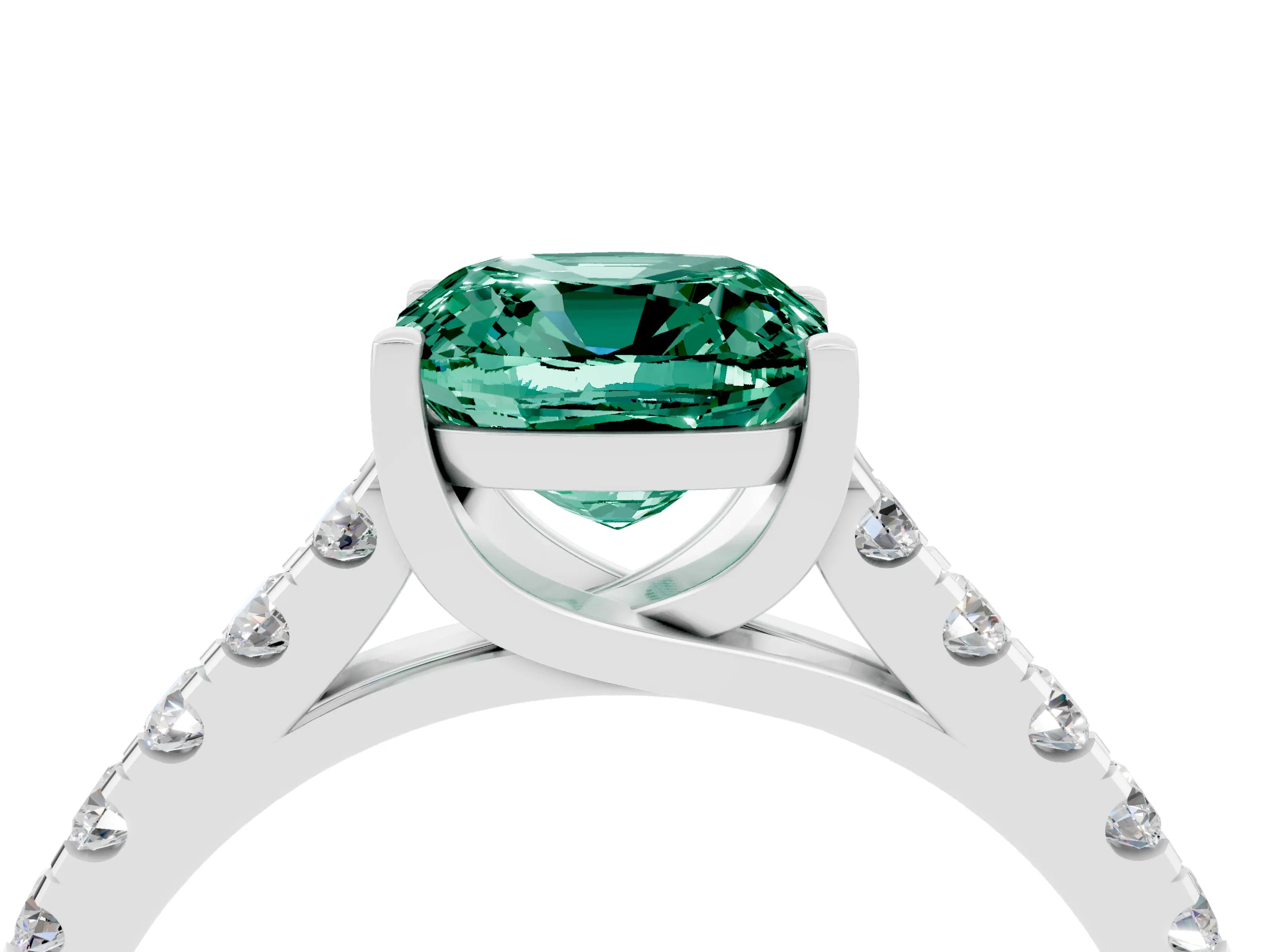 White gold {shape_name} Green Sapphire Solitaire Ring with Pavé Band and Four-Prong Setting_16