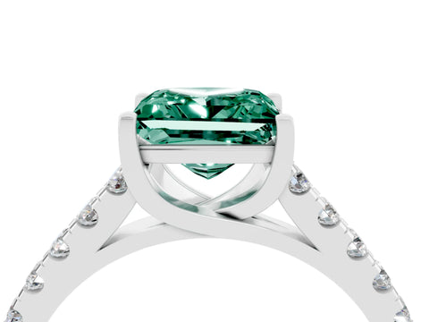 White gold {shape_name} Green Sapphire Solitaire Ring with Pavé Band and Four-Prong Setting_16