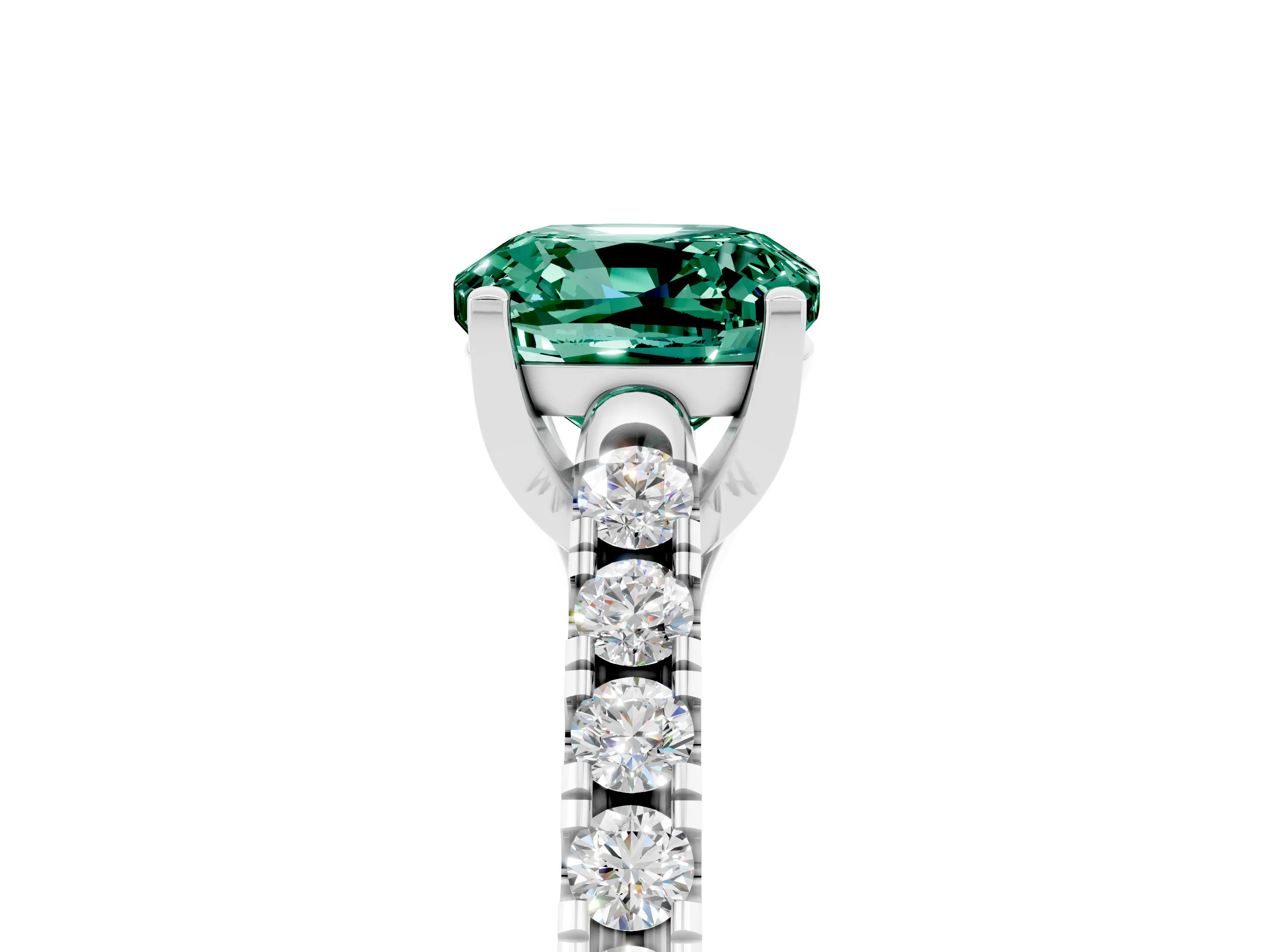 White gold {shape_name} Green Sapphire Solitaire Ring with Pavé Band and Four-Prong Setting_17