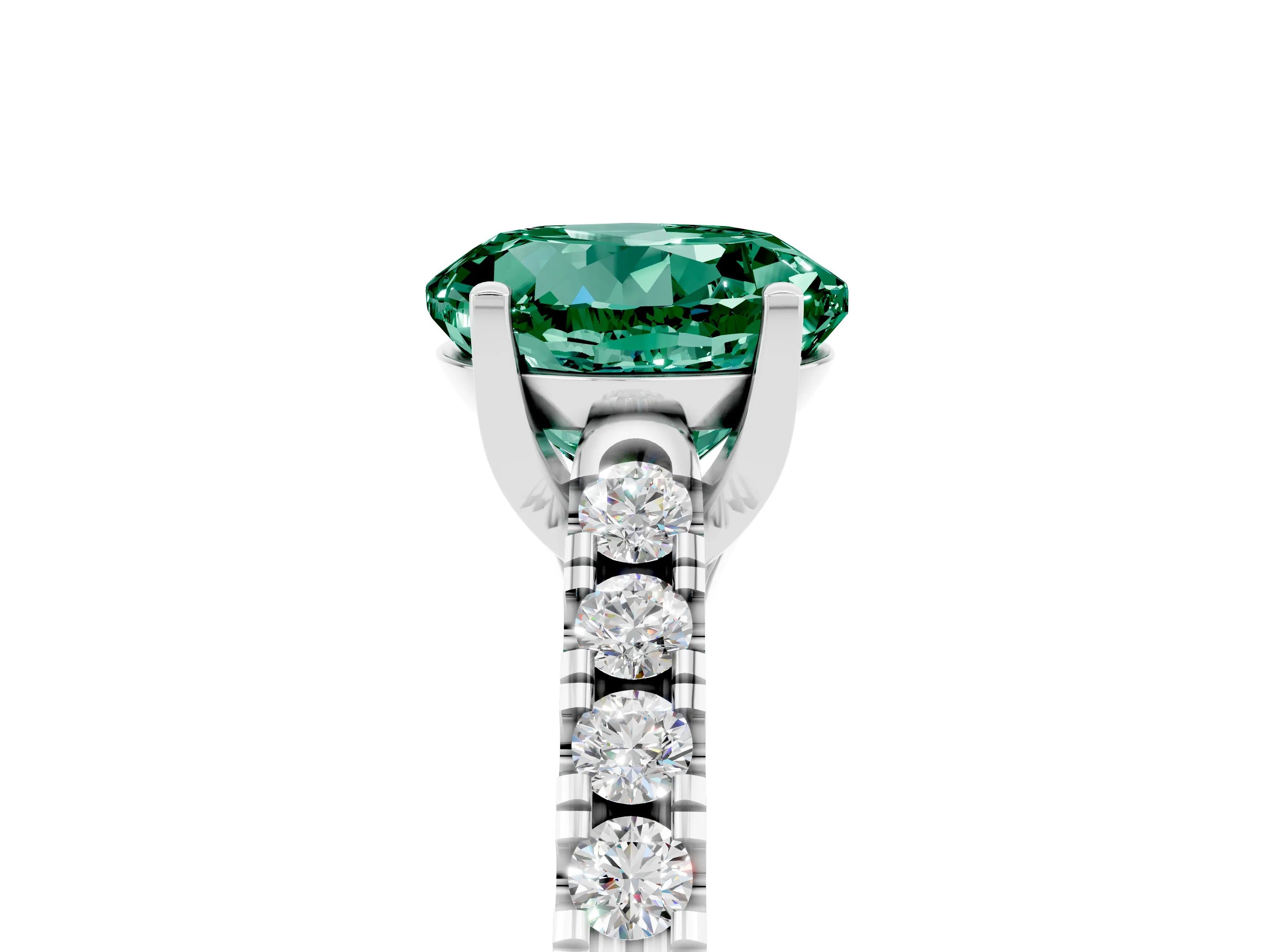 White gold {shape_name} Green Sapphire Solitaire Ring with Pavé Band and Four-Prong Setting_17