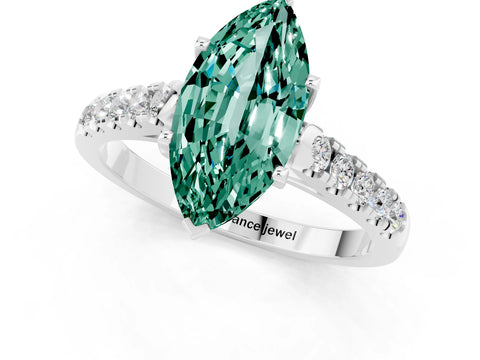 White gold {shape_name} Green Sapphire Solitaire Ring with Pavé Band and Four-Prong Setting_1
