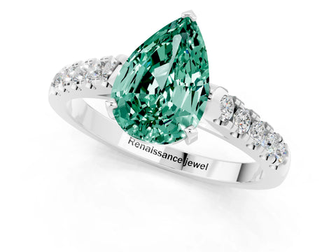White gold {shape_name} Green Sapphire Solitaire Ring with Pavé Band and Four-Prong Setting_1