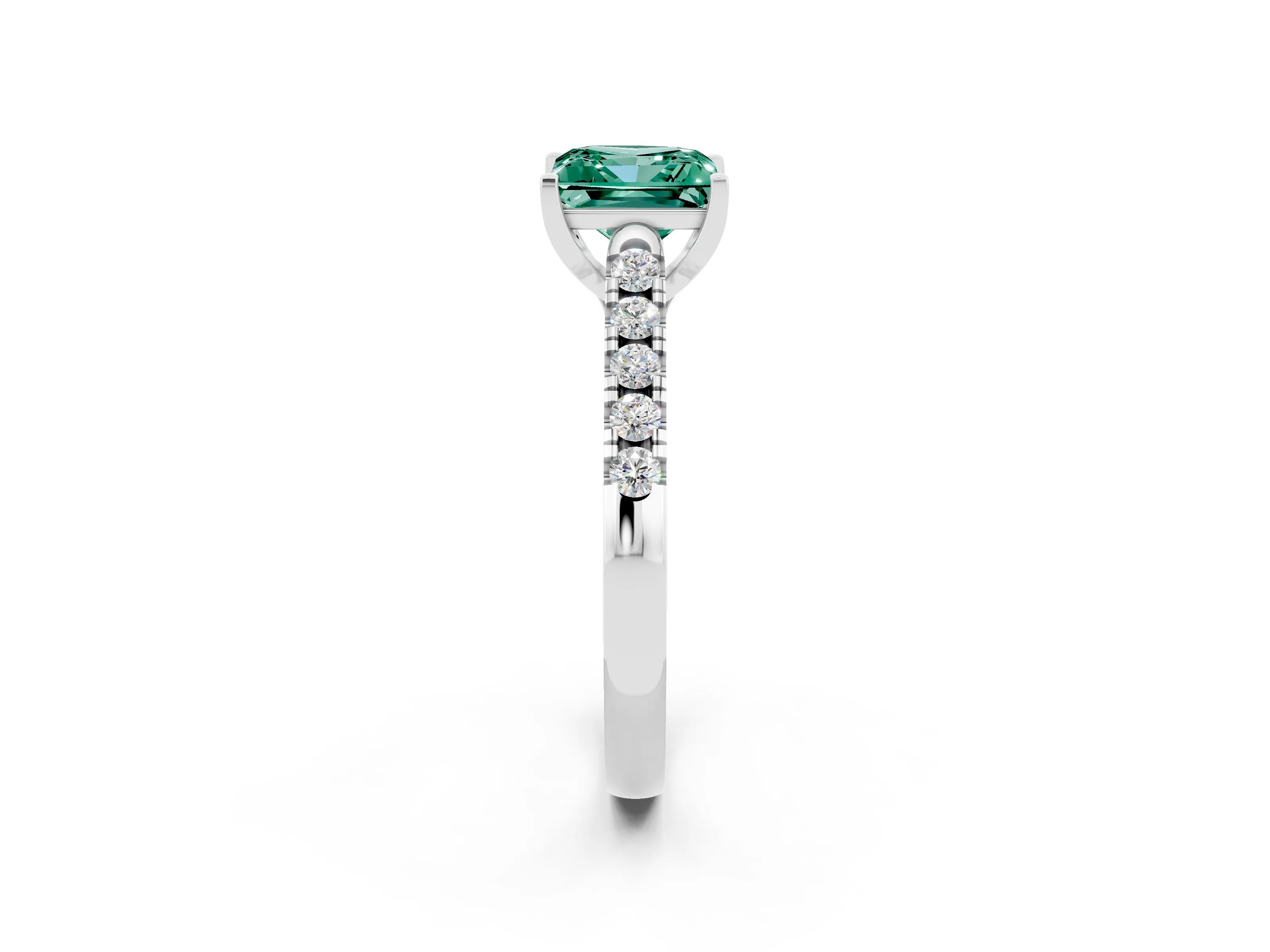 White gold {shape_name} Green Sapphire Solitaire Ring with Pavé Band and Four-Prong Setting_2