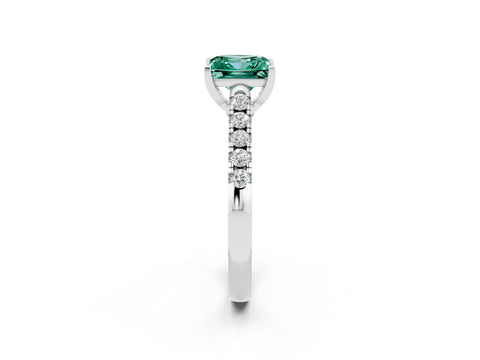White gold {shape_name} Green Sapphire Solitaire Ring with Pavé Band and Four-Prong Setting_2