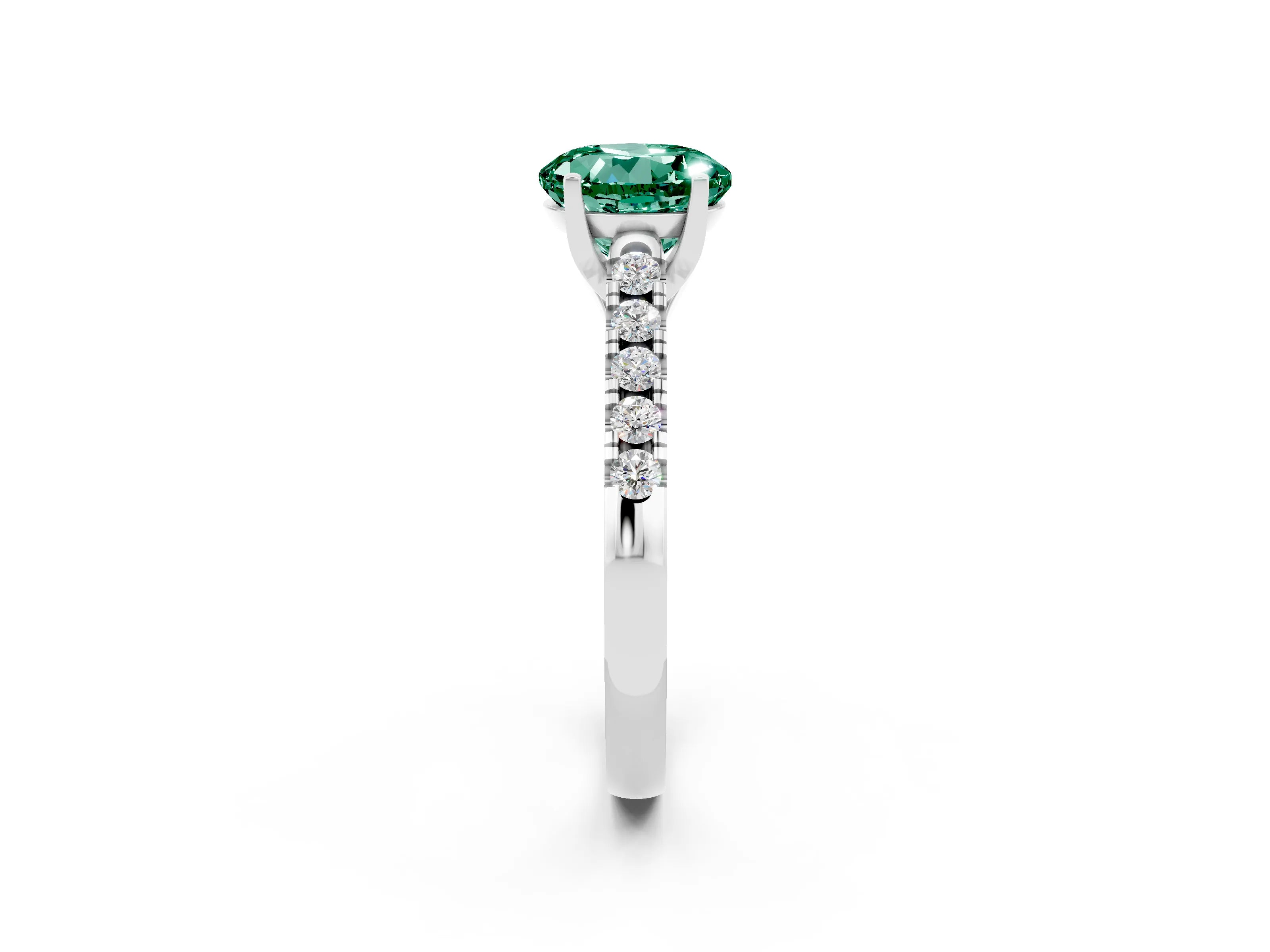 White gold {shape_name} Green Sapphire Solitaire Ring with Pavé Band and Four-Prong Setting_2