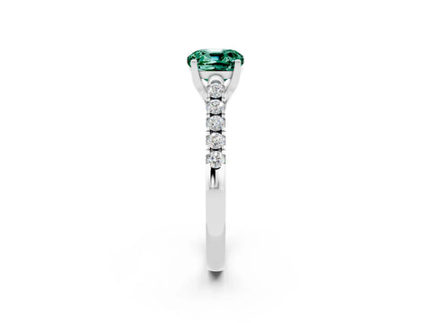 White gold {shape_name} Green Sapphire Solitaire Ring with Pavé Band and Four-Prong Setting_2