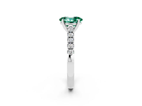 White gold {shape_name} Green Sapphire Solitaire Ring with Pavé Band and Four-Prong Setting_2