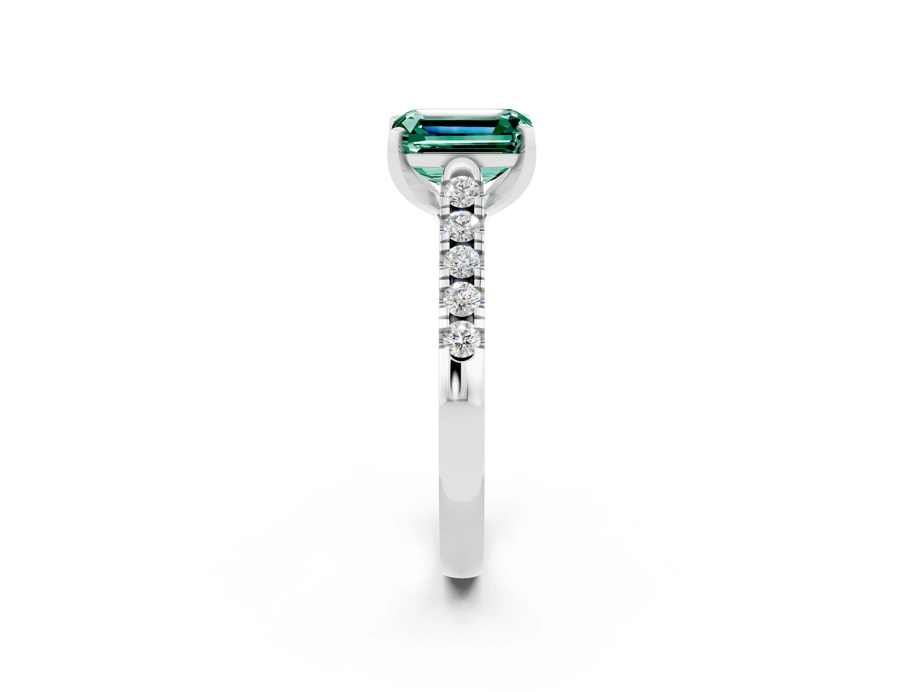 White gold {shape_name} Green Sapphire Solitaire Ring with Pavé Band and Four-Prong Setting_2