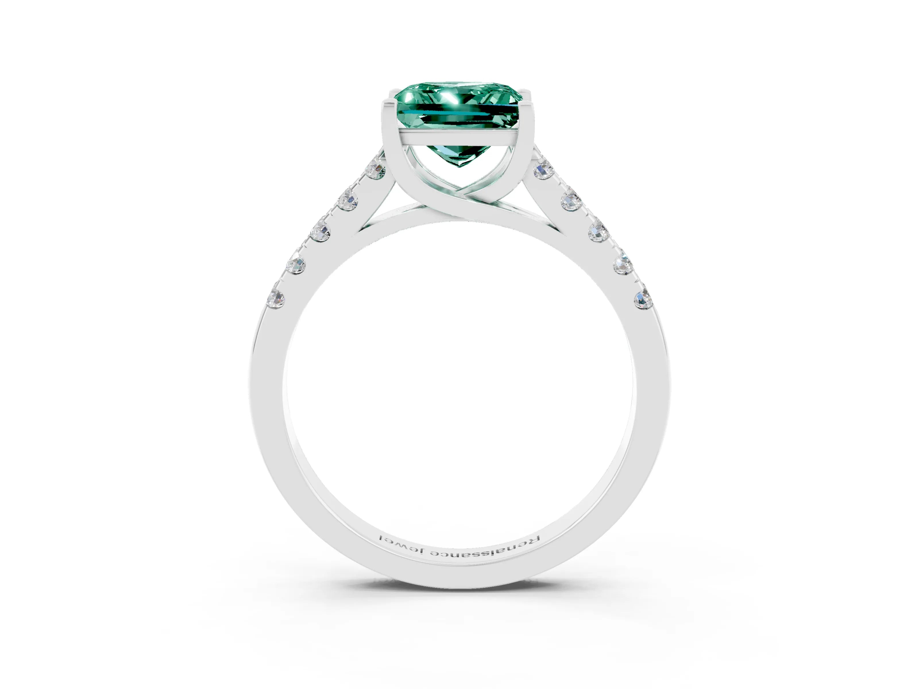 White gold {shape_name} Green Sapphire Solitaire Ring with Pavé Band and Four-Prong Setting_3