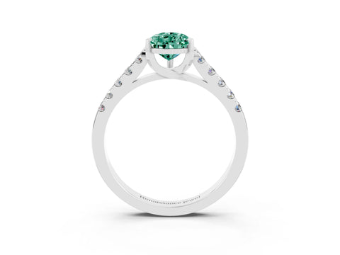 White gold {shape_name} Green Sapphire Solitaire Ring with Pavé Band and Four-Prong Setting_3
