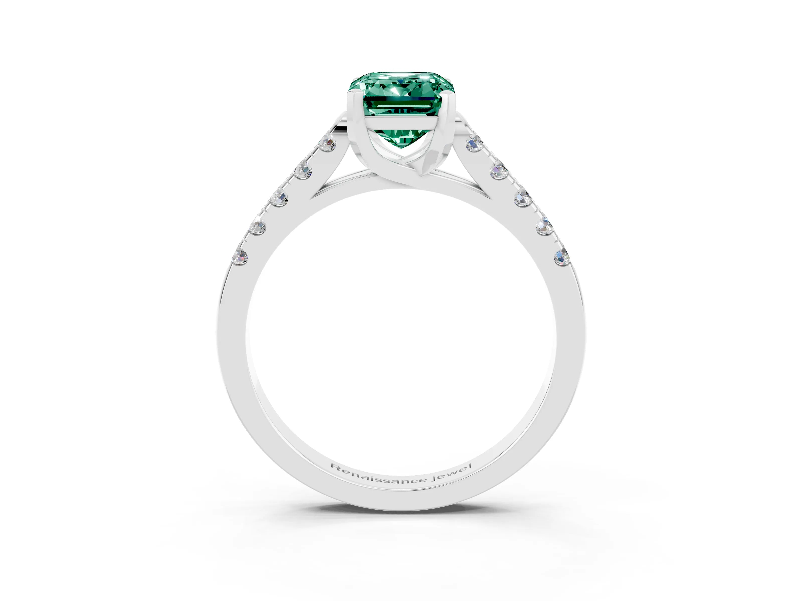 White gold {shape_name} Green Sapphire Solitaire Ring with Pavé Band and Four-Prong Setting_3