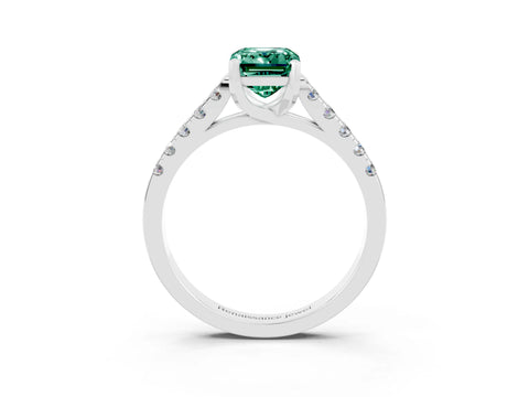 White gold {shape_name} Green Sapphire Solitaire Ring with Pavé Band and Four-Prong Setting_3