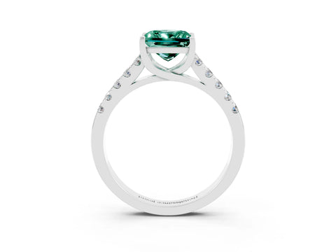 White gold {shape_name} Green Sapphire Solitaire Ring with Pavé Band and Four-Prong Setting_3