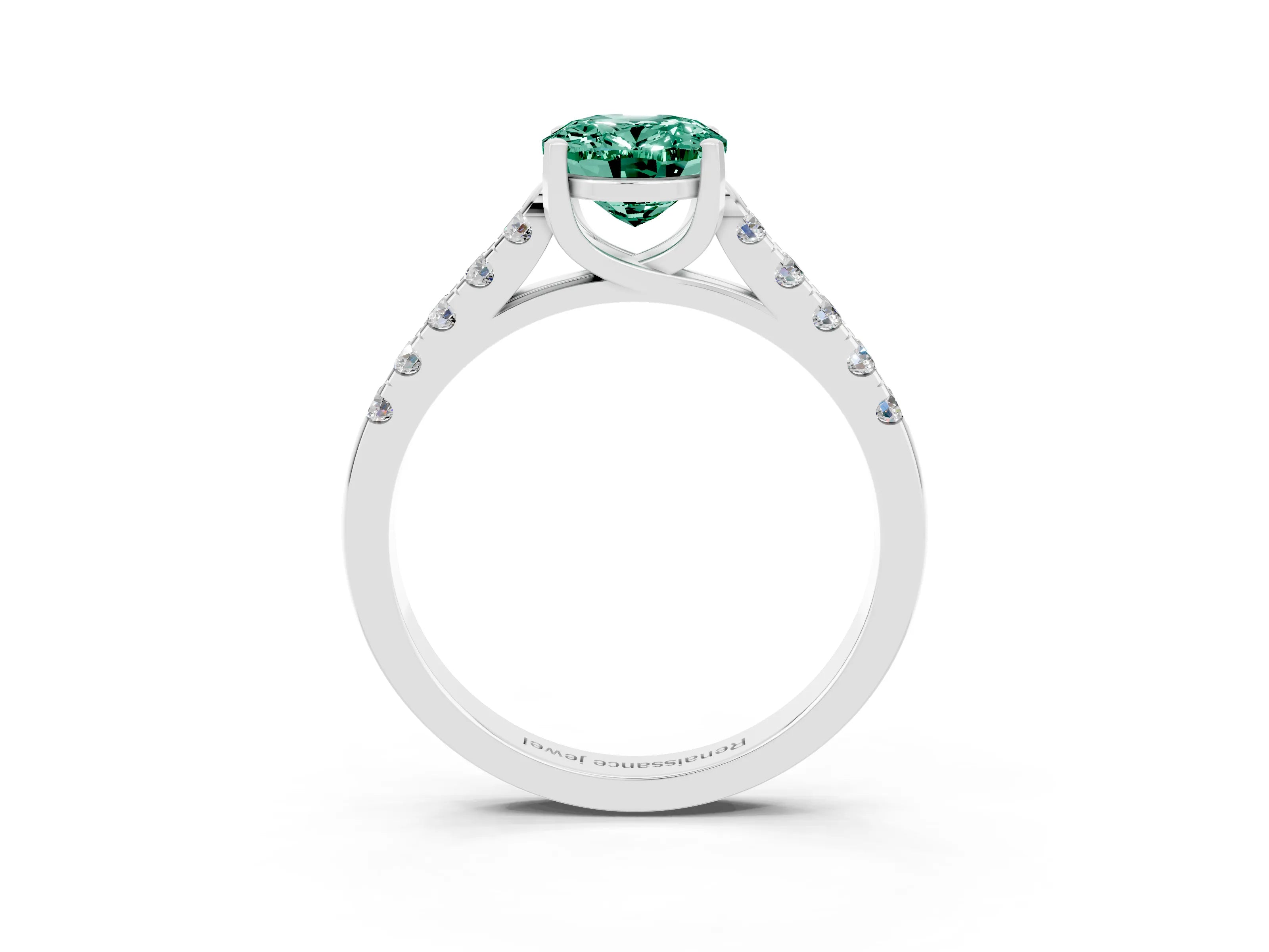 White gold {shape_name} Green Sapphire Solitaire Ring with Pavé Band and Four-Prong Setting_3