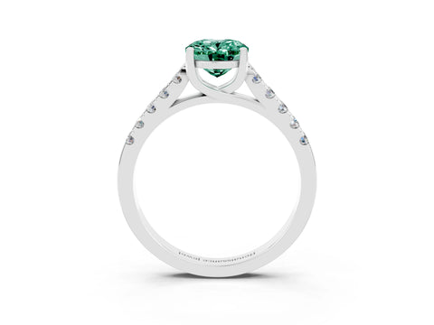 White gold {shape_name} Green Sapphire Solitaire Ring with Pavé Band and Four-Prong Setting_3