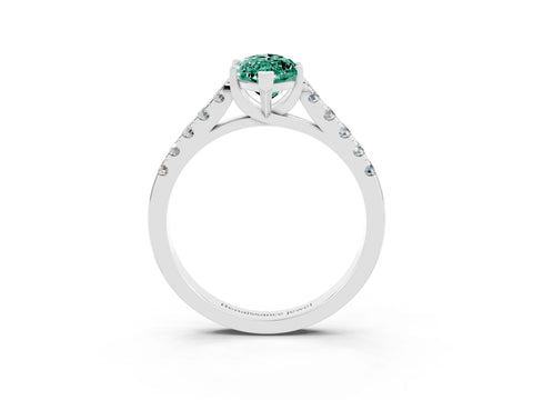 White gold {shape_name} Green Sapphire Solitaire Ring with Pavé Band and Four-Prong Setting_3