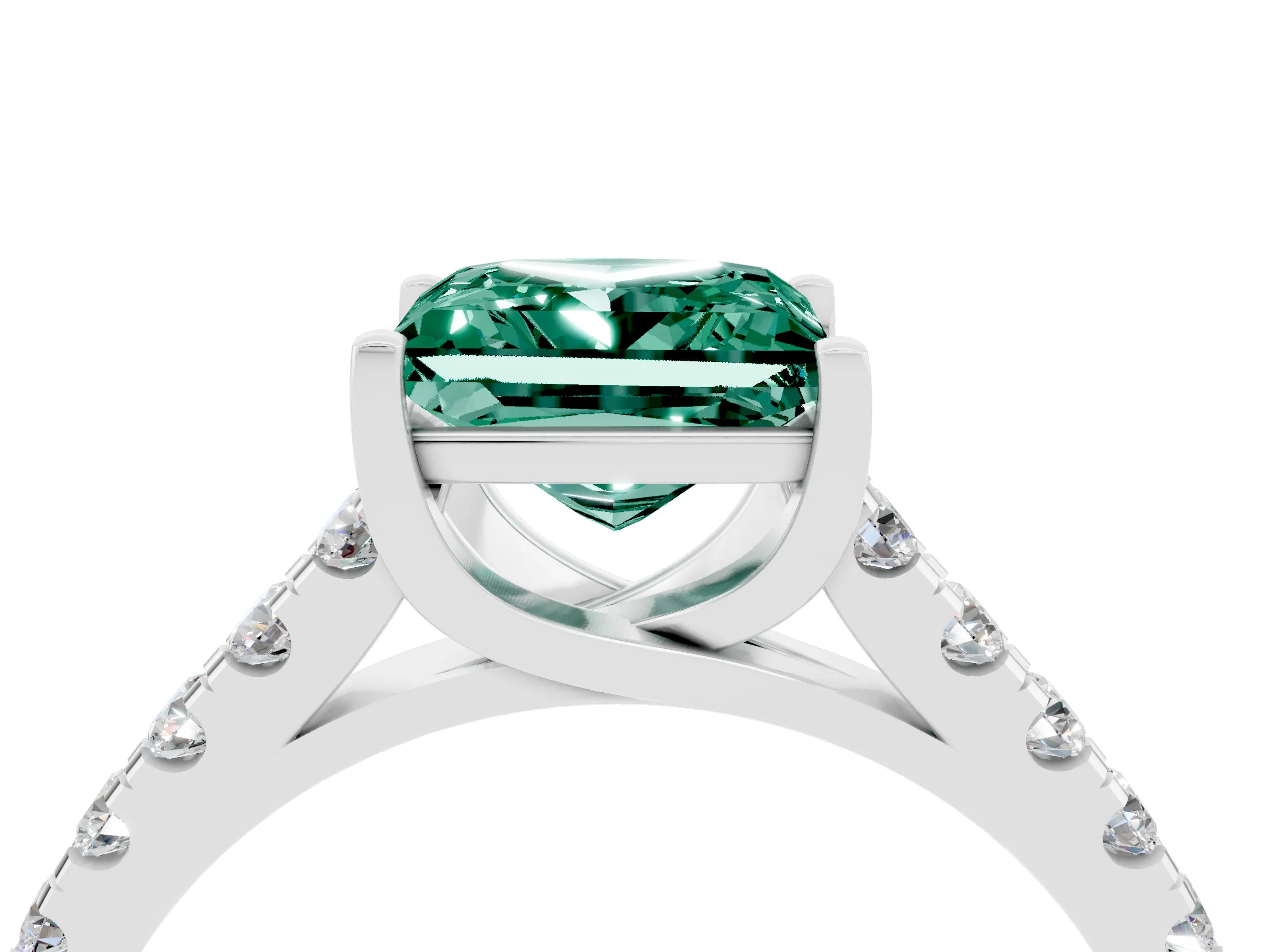 White gold {shape_name} Green Sapphire Solitaire Ring with Pavé Band and Four-Prong Setting_4