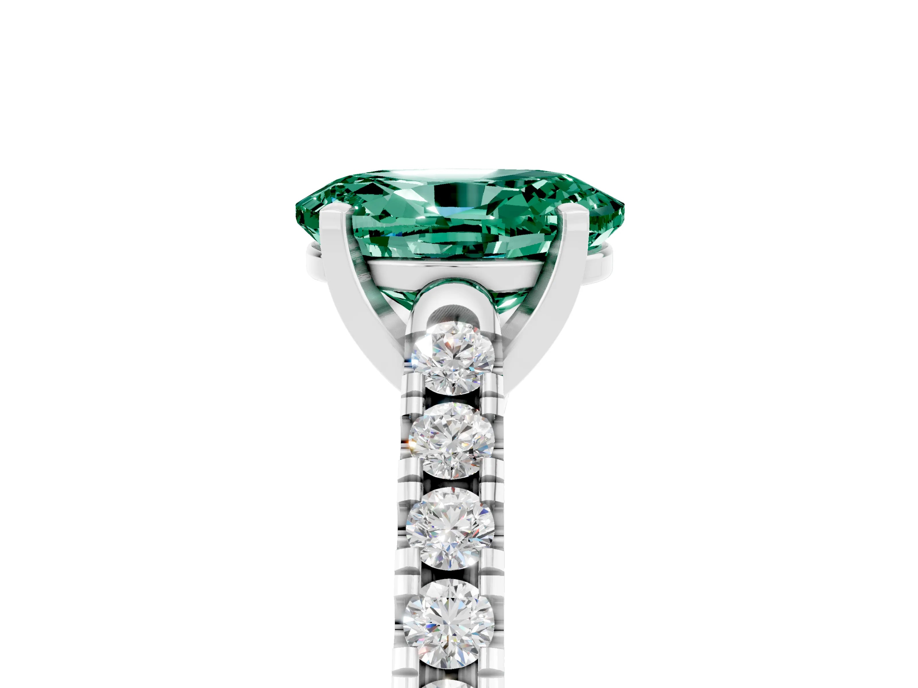 White gold {shape_name} Green Sapphire Solitaire Ring with Pavé Band and Four-Prong Setting_5