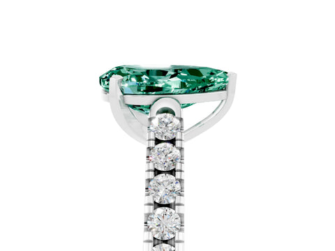 White gold {shape_name} Green Sapphire Solitaire Ring with Pavé Band and Four-Prong Setting_5