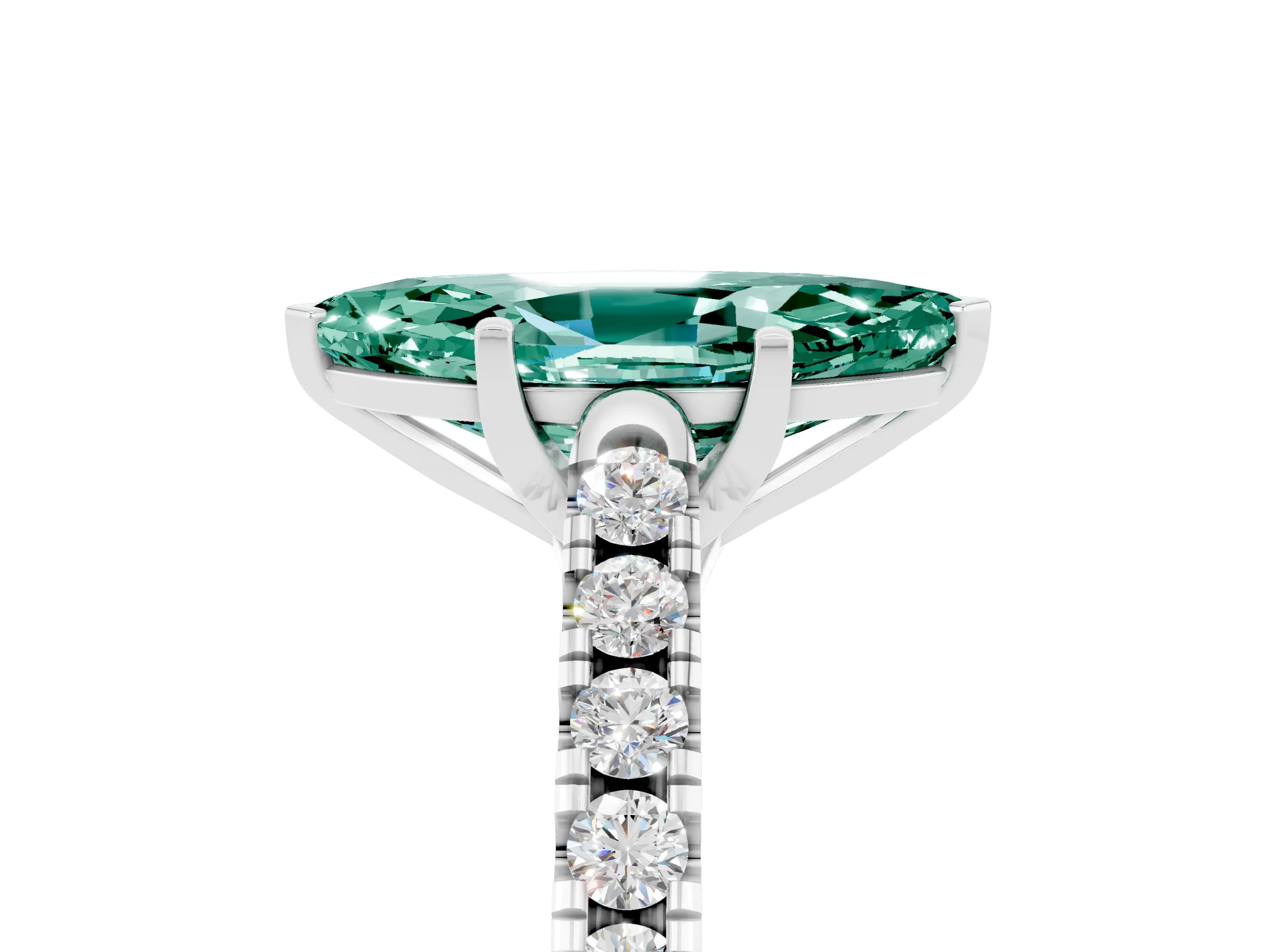 White gold {shape_name} Green Sapphire Solitaire Ring with Pavé Band and Four-Prong Setting_5