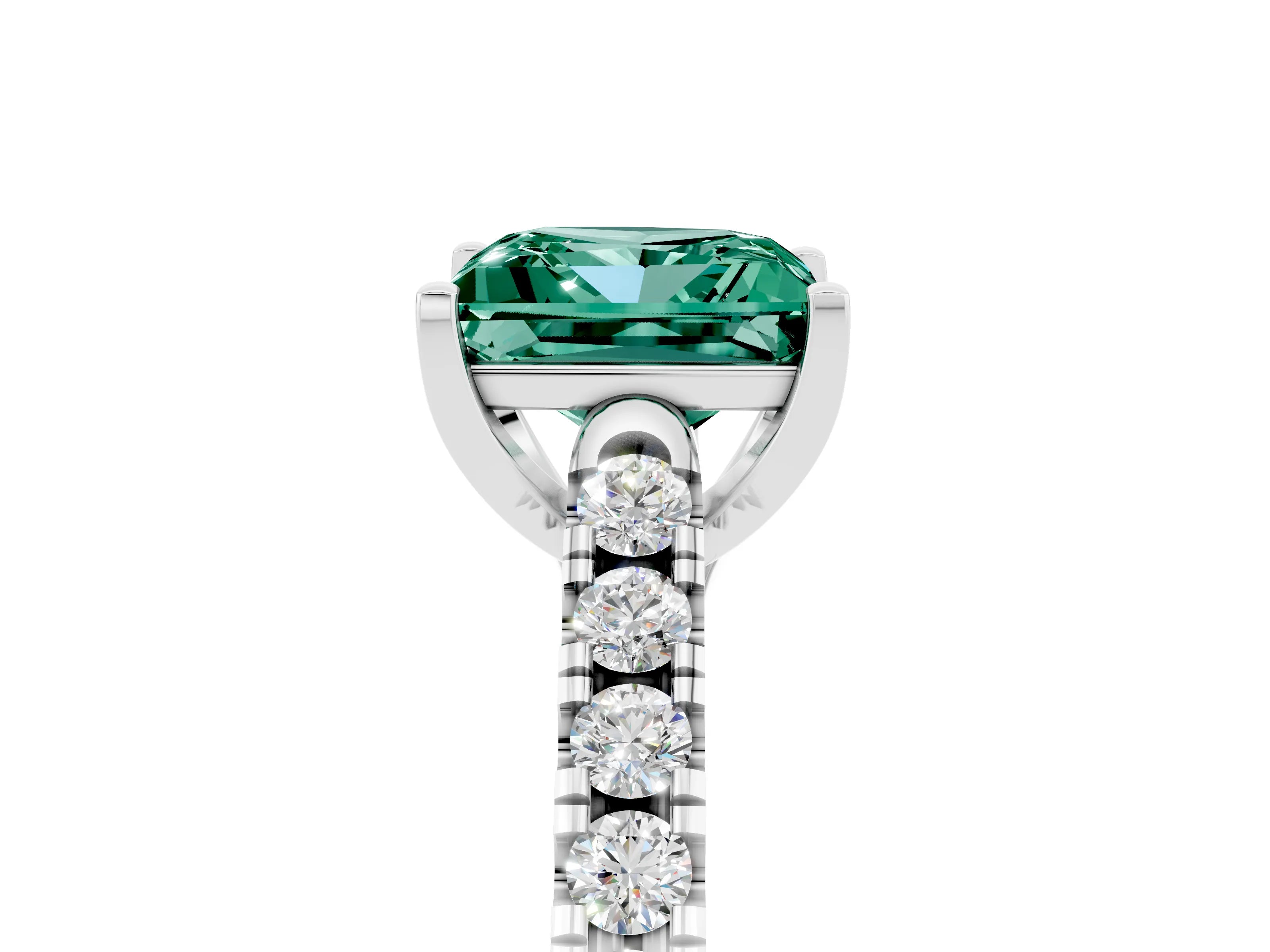White gold {shape_name} Green Sapphire Solitaire Ring with Pavé Band and Four-Prong Setting_5