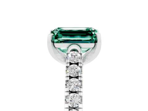 White gold {shape_name} Green Sapphire Solitaire Ring with Pavé Band and Four-Prong Setting_5