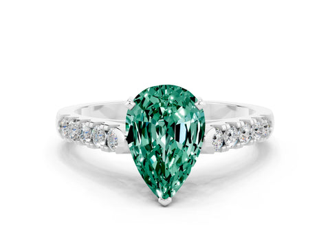 White gold {shape_name} Green Sapphire Solitaire Ring with Pavé Band and Four-Prong Setting